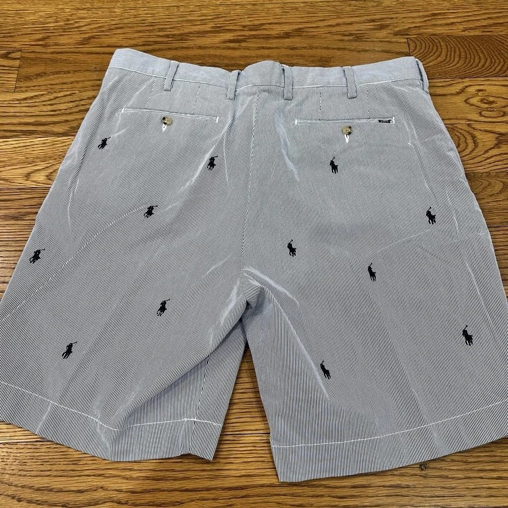 Polo Ralph Lauren Shorts Mens 38x8 Classic Fit Seersucker Pony‎ Logo Nautical